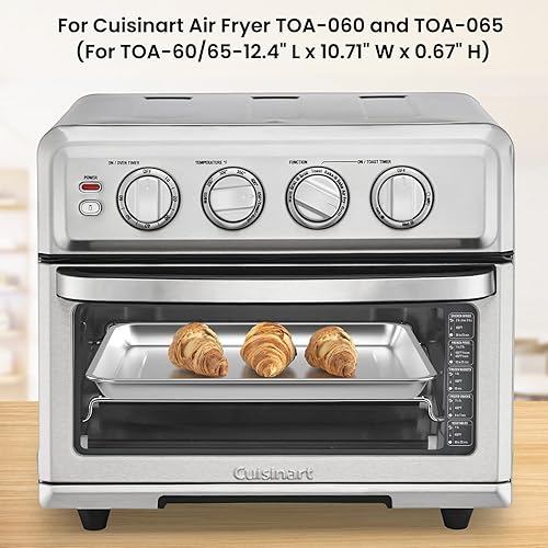 Miniatura 9 de Juego de 2 bandejas para hornear, bandeja profesional para horno, compatible con freidora de aire Cuisinart TOA-060 y TOA-065 de acero inoxidable