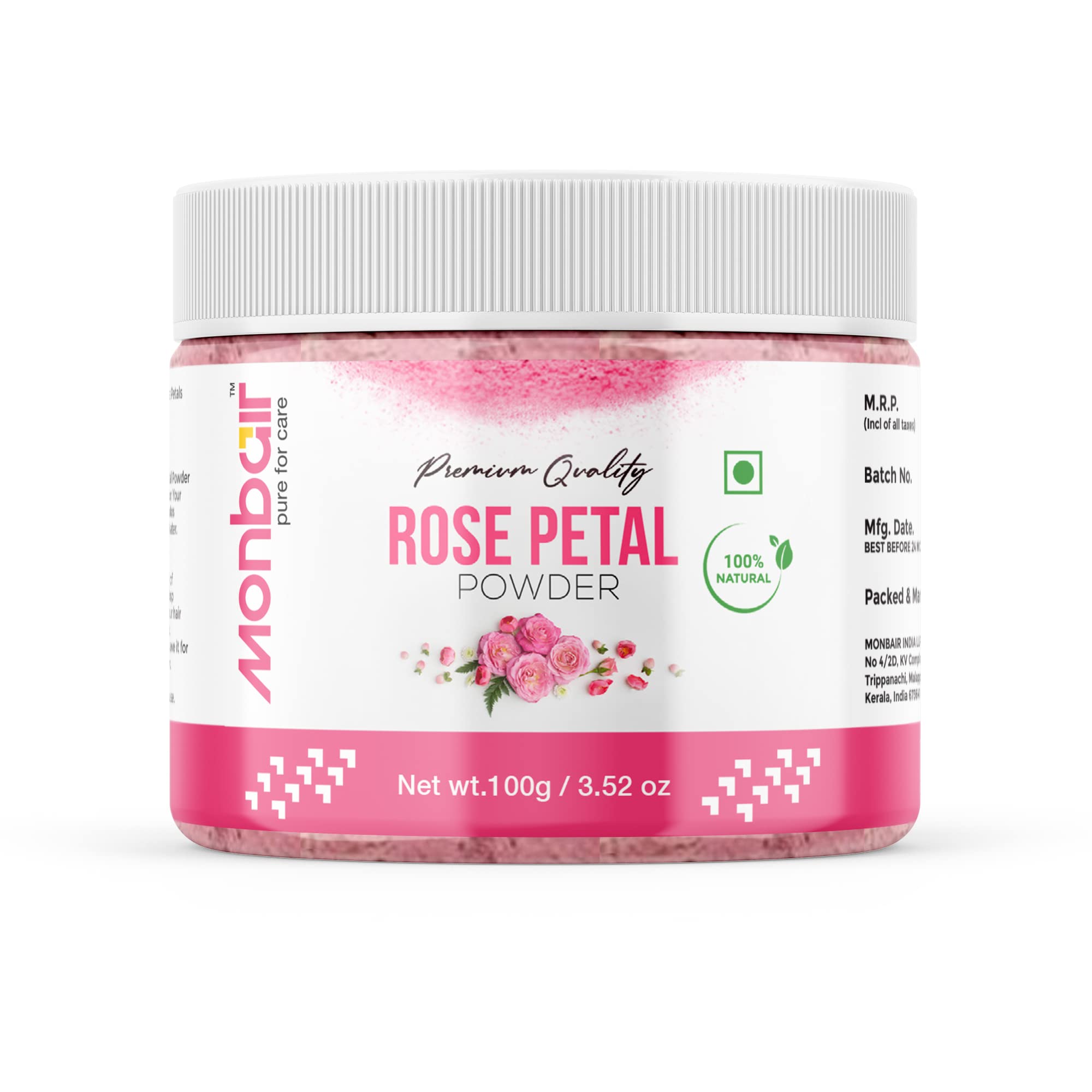 MONBAIR Red Rose Petal Face Pack Powder for Women - 100 grams | 100% Natural No Chemical | Dried Desi Gulab Pankhudi Powder for Face Mask & Body Scrub| Naturally Glowing Skin