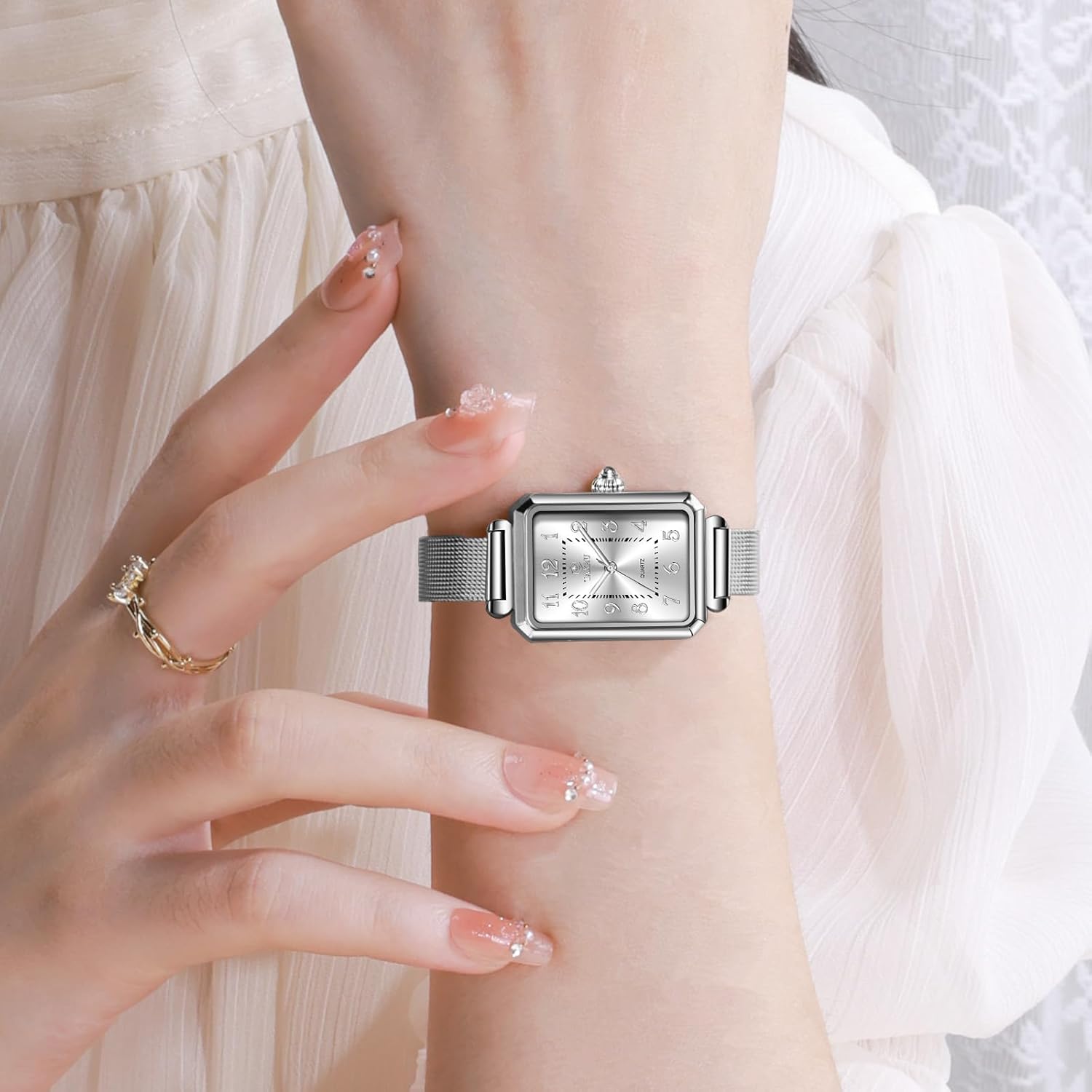 Womens Watch Fashion Dress Mesh Strap Waterproof Watches for Women Elegant Dainty Two Tone Womens Watch Analog Quartz Easy Read Ladies Watches with Day Date - Image 6