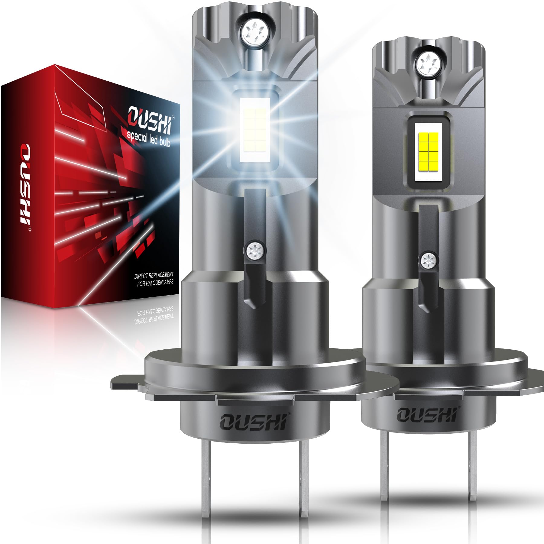 OUSHI Lampadine LED H7 700% Luminosità 110W 40000LM, 6000K Bianco 1:1 Mini Dimensioni Plug and Play Lampadina H7 LED