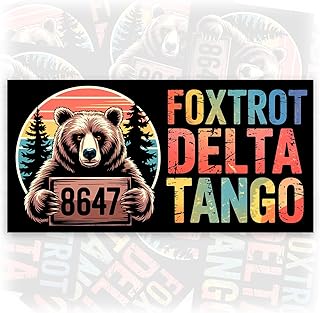 Foxtrot Delta Tango | Bumper Sticker or Car Magnet | Bear Vintage Black Retro Sunset America Gifts Decorations for Cars [7.5x3.75]