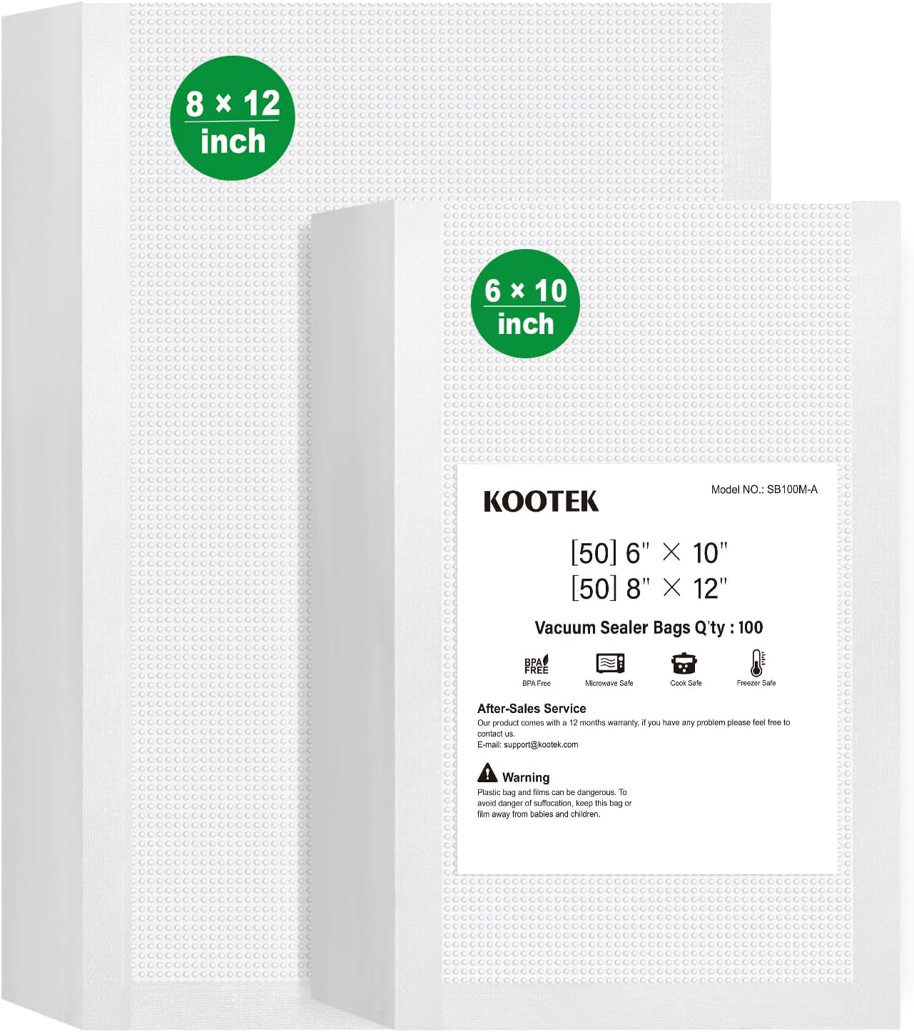 Kootek Vacuum Sealer Bags for Food, 100 Gallon 11" x 16" Vacuum Seal Bags, Commercial Grade, BPA Free, Pre Cut Freezer Bags for Food Storage, Meal Prep or Sous Vide
