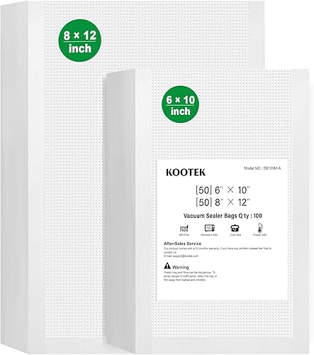 Miniatura 8 de Kootek Bolsas selladoras al vacío para alimentos, bolsas de sellado al vacío de 100 galones, 11 x 16 pulgadas, grado comercial, sin BPA, bolsas
