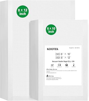 Kootek 100Pcs Vacuum Sealer Bags for Food, Quart 8" x 12" and Pint 6" x 10"