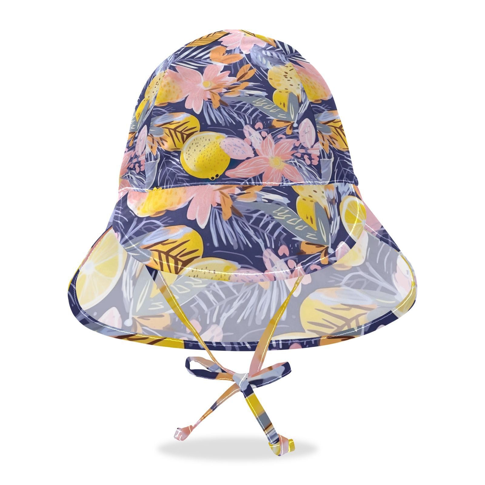 J JOYSAY Colorful Lemon Leaves Baby Sun Hat Toddler Hat UPF 50+ Sun Hats Cap Outdoor Toddler Swim Beach Pool Hat Kids with Chin Strap for Toddler Beach