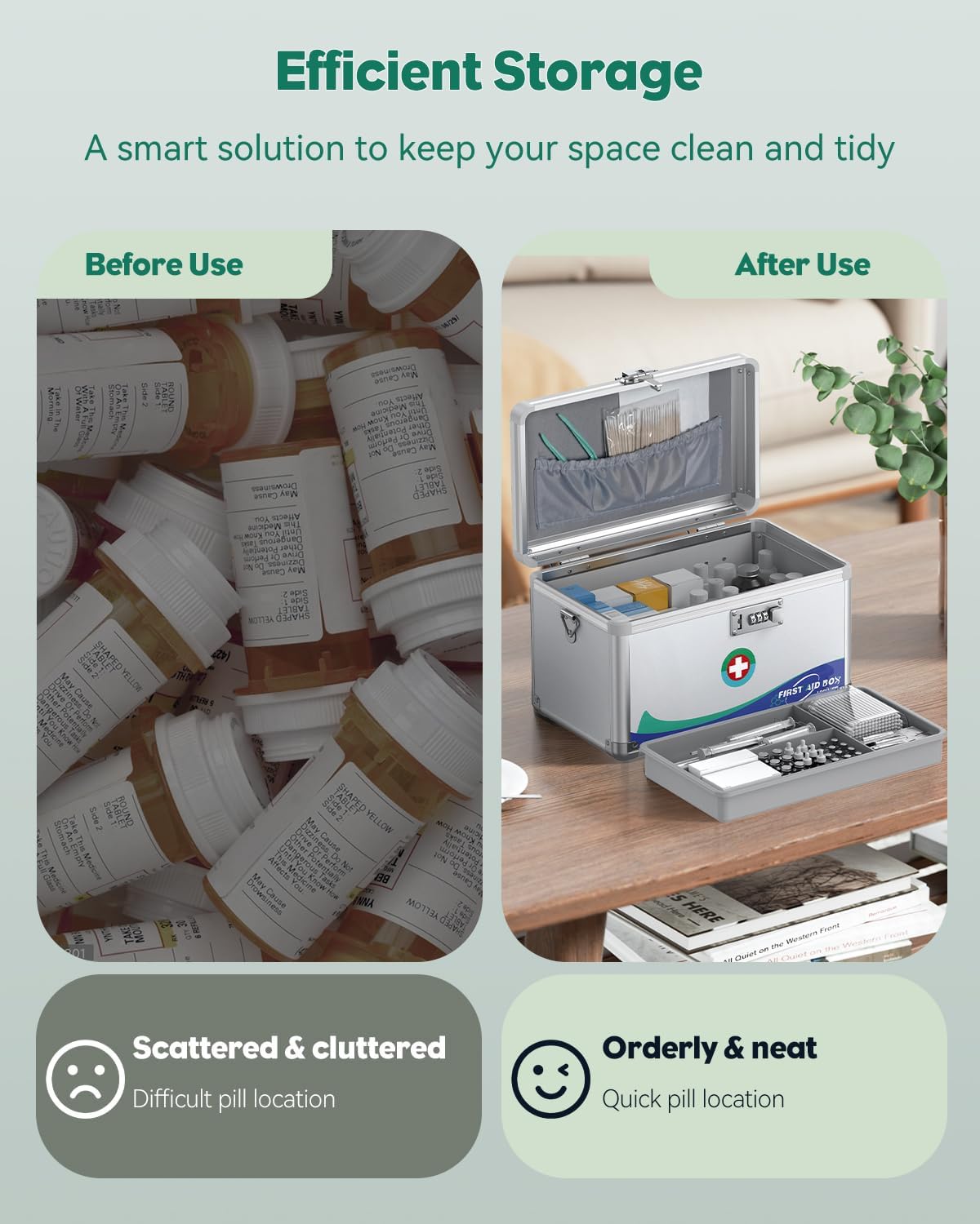 Uniclife Medicine Lock Box First Aid Box with Combination Lock, Handle & Shoulder Strap, Portable Medication Lock Box, 12" x 7" x 7.5" Silver Aluminum Alloy Storage Box