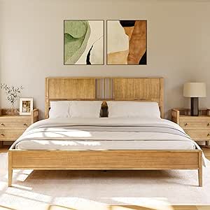 Wooden Bed Frame with Headboard King Size, Crafted from Solid Acacia Wood, No Box Spring Needed, Non-Slip, Easy Assembly, Ebony
