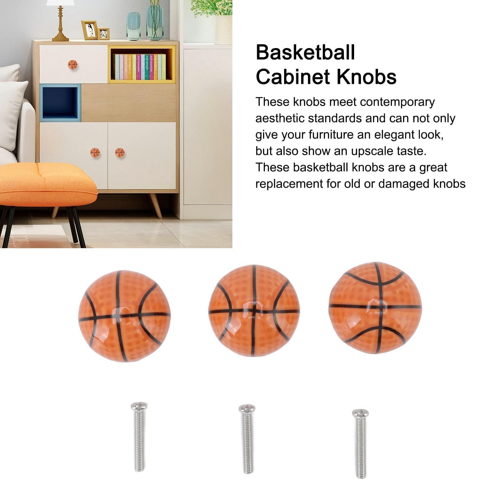 Cyrank Basketball-Schrank-Schubladen-Türgriffe, 6er-Set, Kugeltyp, Einzelloch, für Kinder, Kommoden, Schubladen, Schreibtischgriffe, Sport, Kinderzimmer, Küche, Schlafzimmer, Dekoration
