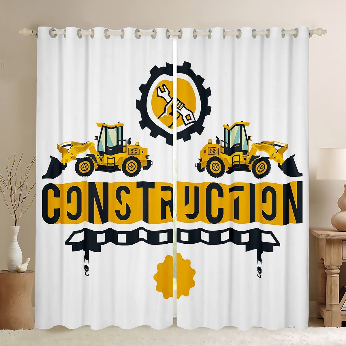 Cortina de Excavadora para niñas y niños para Obras de construcción, para oscurecer Coches, Equipo de Cortina Opaca para Camiones (30%-50%) de Dibujos Animados, maquinaria de Coches, Cortinas de Vent