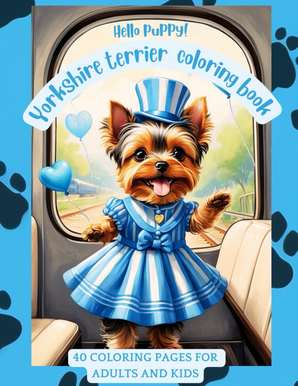 Hello puppy! Yorkshire terrier coloring book: 40 coloring pages for adults and kids
