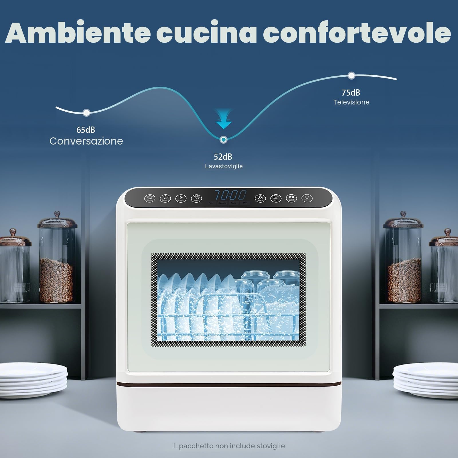 Mini lavastoviglie, lavello autoportante, lavastoviglie portatile con serbatoio dell'acqua, indicatore LED per appartamenti, dormitori e campeggio.