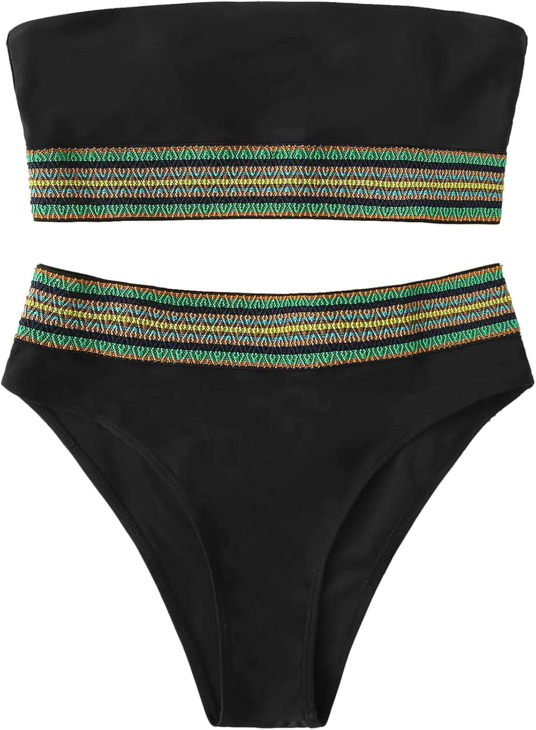 SweatyRocks Women's Bathing Suits Striped Bandeau Bikini high Waisted Swimsuits Swimwear Set