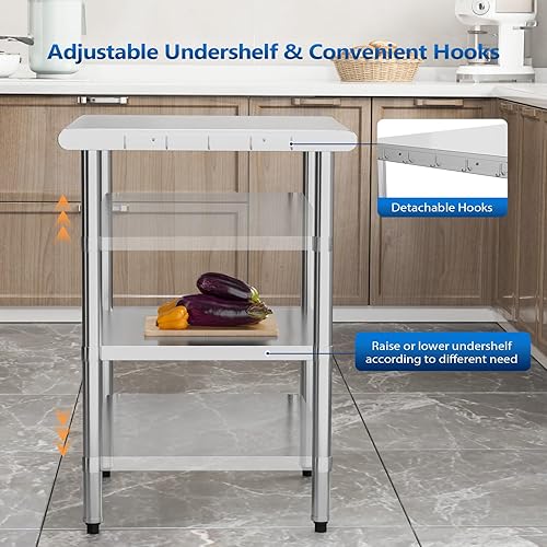 Miniatura 6 de ROVSUN Mesa de acero inoxidable de 24 x 24 pulgadas para preparación y trabajo, mesas de trabajo comerciales y estaciones de trabajo, mesa de metal