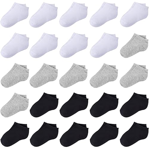 Duufin 25 Pairs Toddler Ankle Socks Low Cut Kids Half Cushion Socks Low Rise Ankle Socks for Boys and Girls