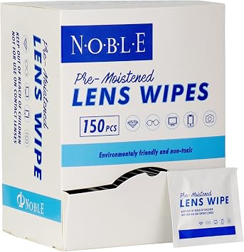 Noble Pre-moistened Lens Wipes Individually Wrapped - Lens and Screen Cleaning Wipes - Great for Eyeglasses, Cell Phones, Camera Lenses, Screens, Keyboards, and Other Delicate Surfaces 150 Wipes