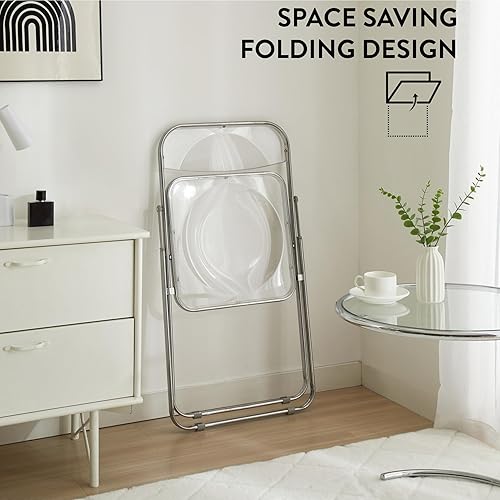 Miniatura 7 de Urban Lifestyle Silla plegable moderna de acrílico transparente con marco cromado, transparente