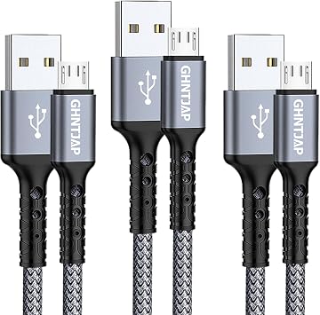 Micro USB Cable, 3.3 ft 1 m, Set of 3, Micro USB Cable, Fast Charging, USB 2.0 Data Transfer, Android Charging Cable, Android Charging Cord, Xperia X/Galaxy S7/Kindle/PS4, Compatible with
