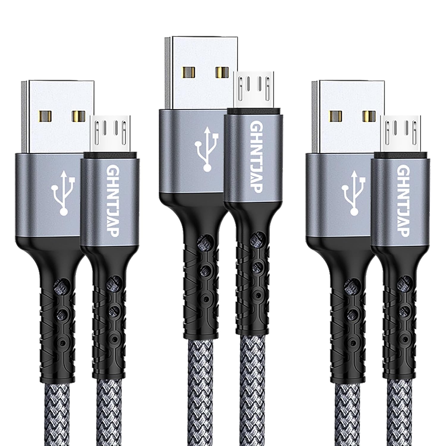 Кабель Micro USB [3 шт., 1 м], Нейлоновий зарядний кабель для телефонів Android, Сумісний з Galaxy S7, S6, S5, Huawei P, Smart, No