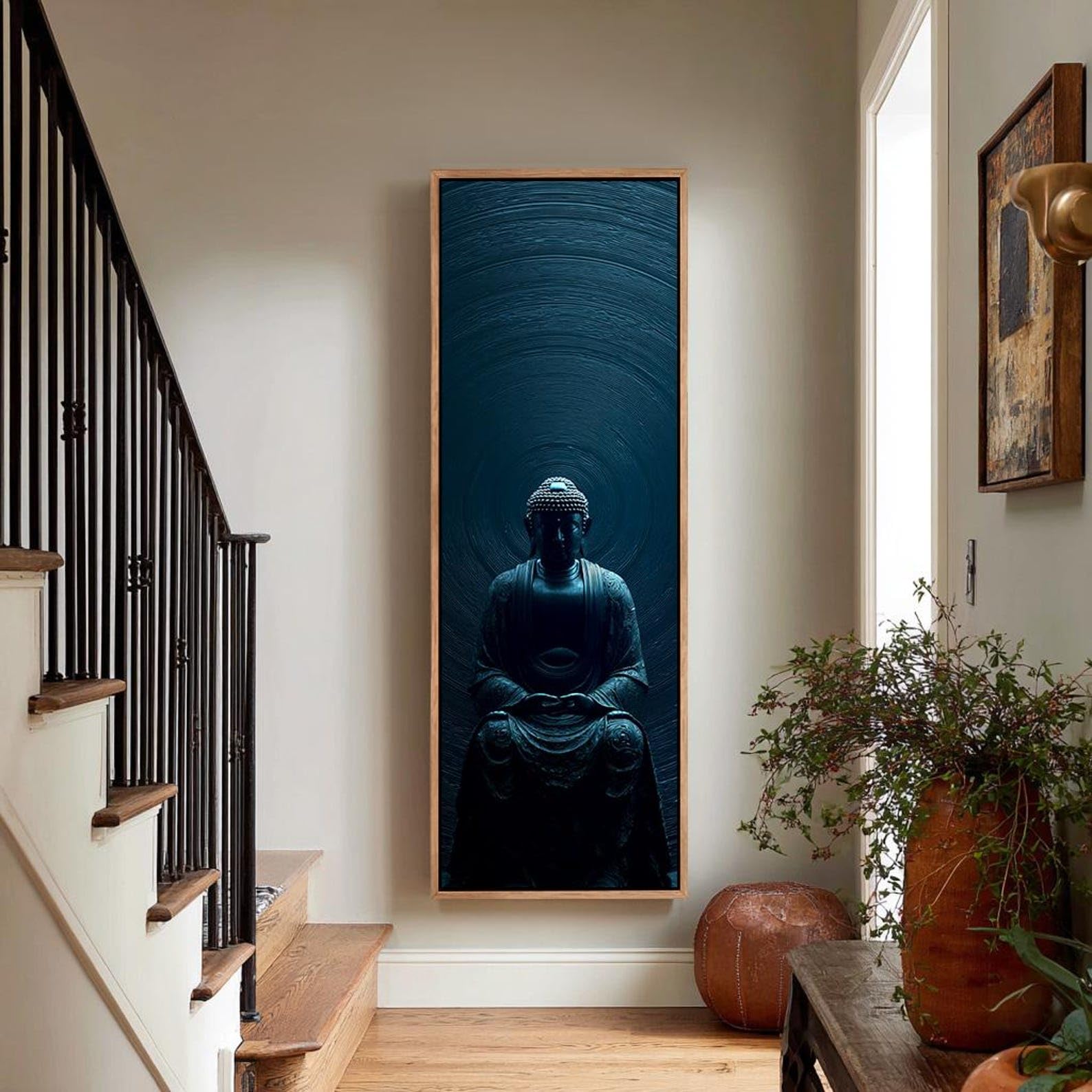 YUSUZHU Stampa verticale lunga di Buddha per ufficio, quadro buddista alto e stretto per sala da pranzo, camera da letto, poster su tela (35x105 cm/senza cornice)