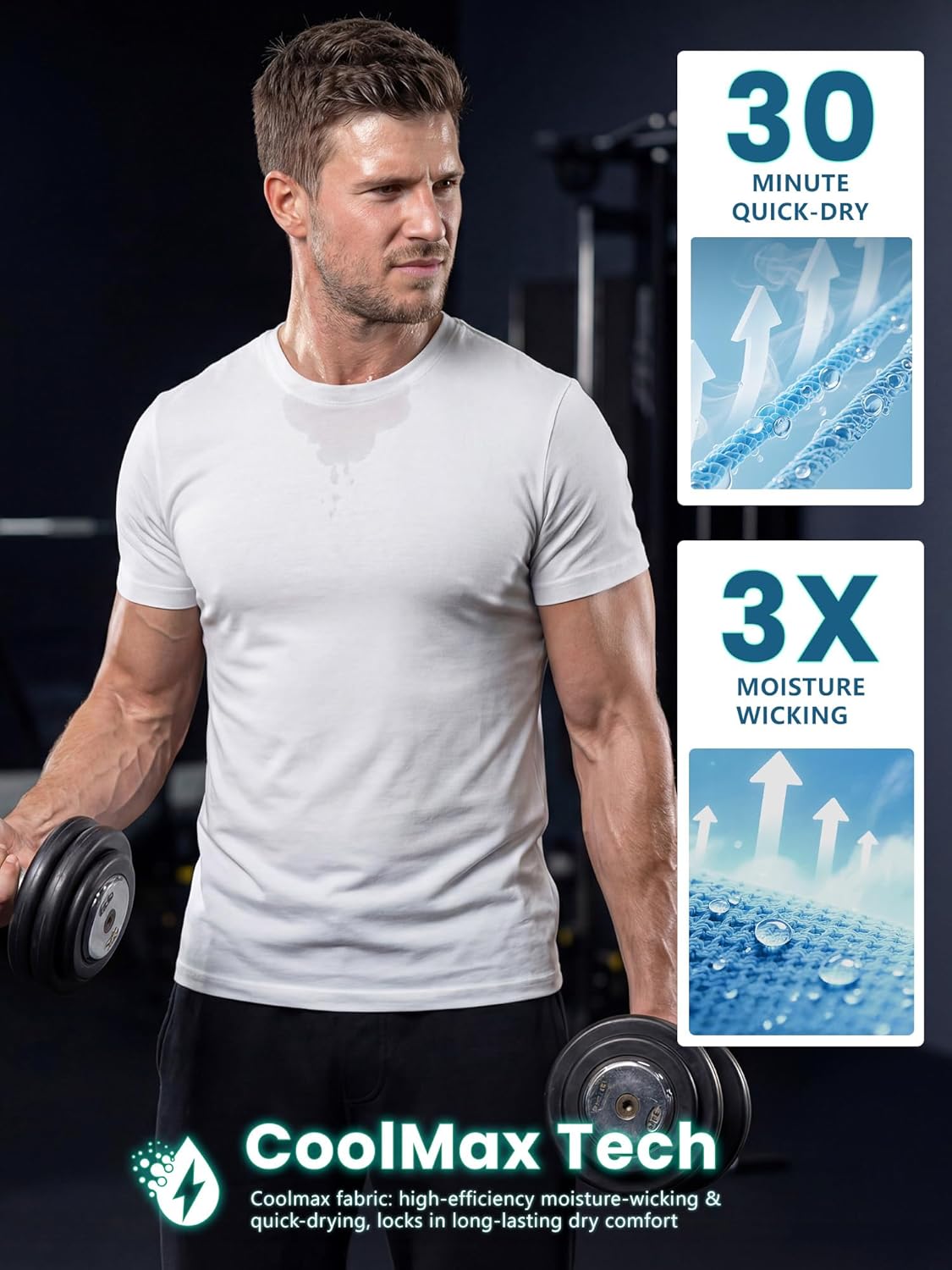 Coolmax Bamboo Viscose Men's Shirts Cooling Workout T-Shirt Dry Fit Breathable Athletic Tee for Gym Hiking
