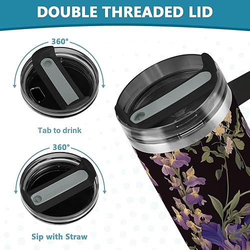 Miniatura 5 de Garden Daisy - Botella de agua reutilizable al vacío para niños con tapa y pajita, taza de café decorativa de 40 onzas para agua, té helado o café,