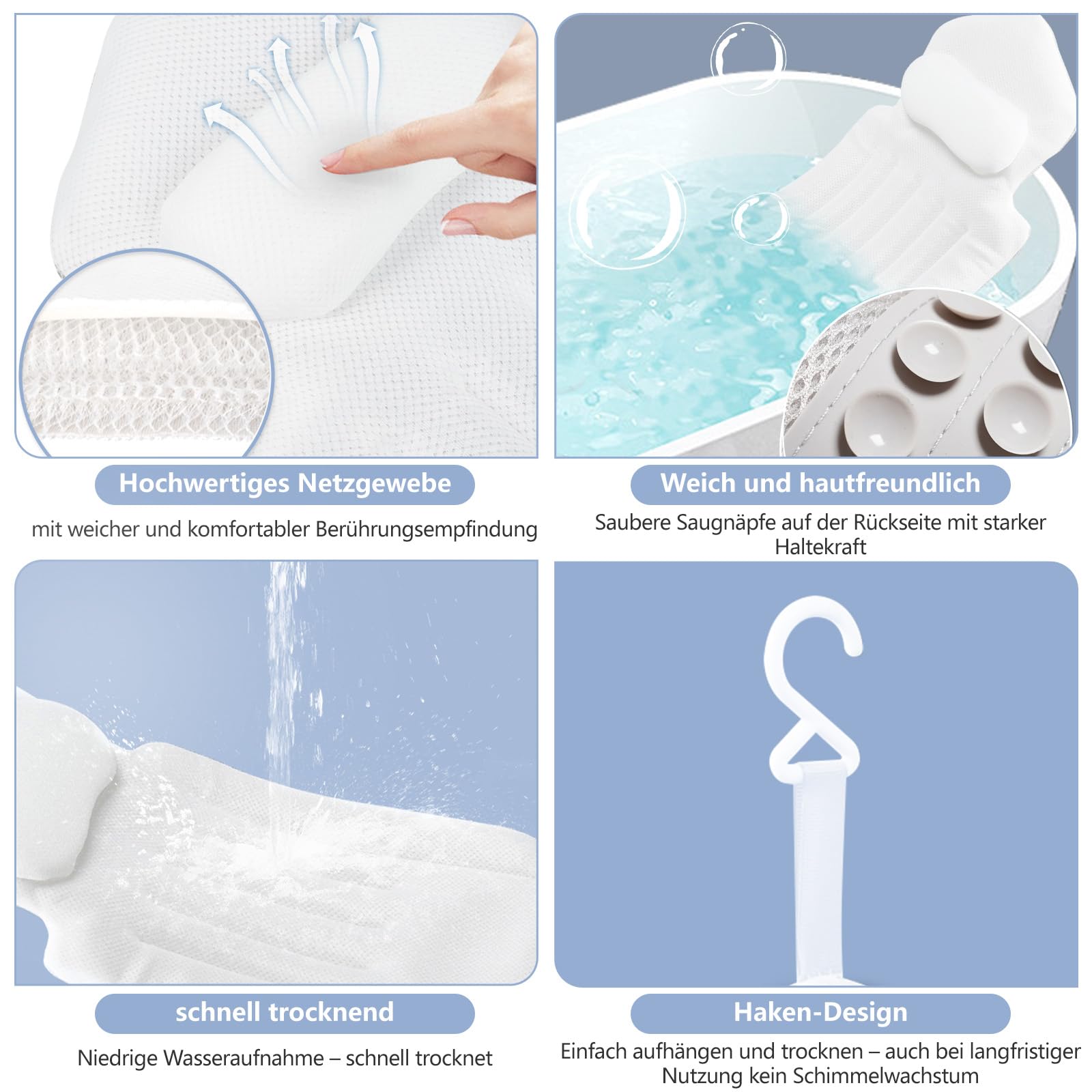 Coussin de bain pour tout le corps, 134 x 41 cm, avec appui-tête et soutien lombaire, séchage rapide, doux pour la peau, avec crochet de suspension et gants de bain, pour immersion dans la