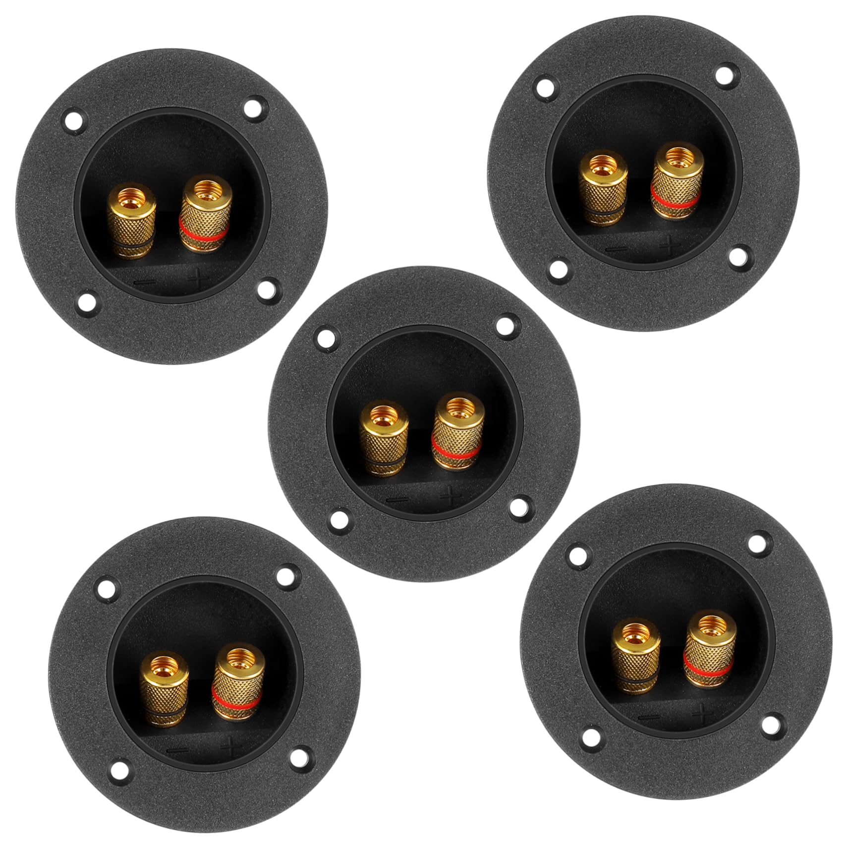 DIYEAH 5Pcs Round Speaker Terminal Binding Posts Black Copper Gold-Plated Connectors for 2-Way Speaker Box Subwoofer Spring Cup