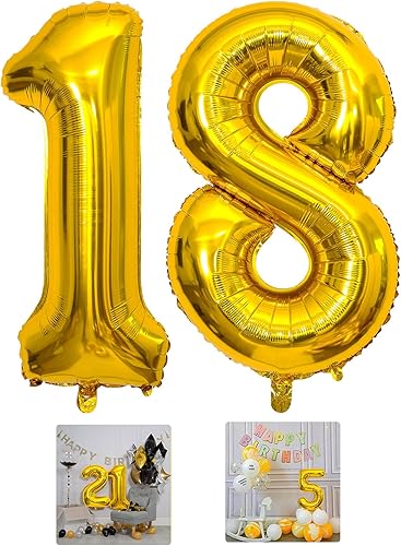 Globo dorado con el número 18 de 40 pulgadas, globos grandes de Mylar para niños de 18 años de edad, decoración de fiesta de cumpleaños, boda,