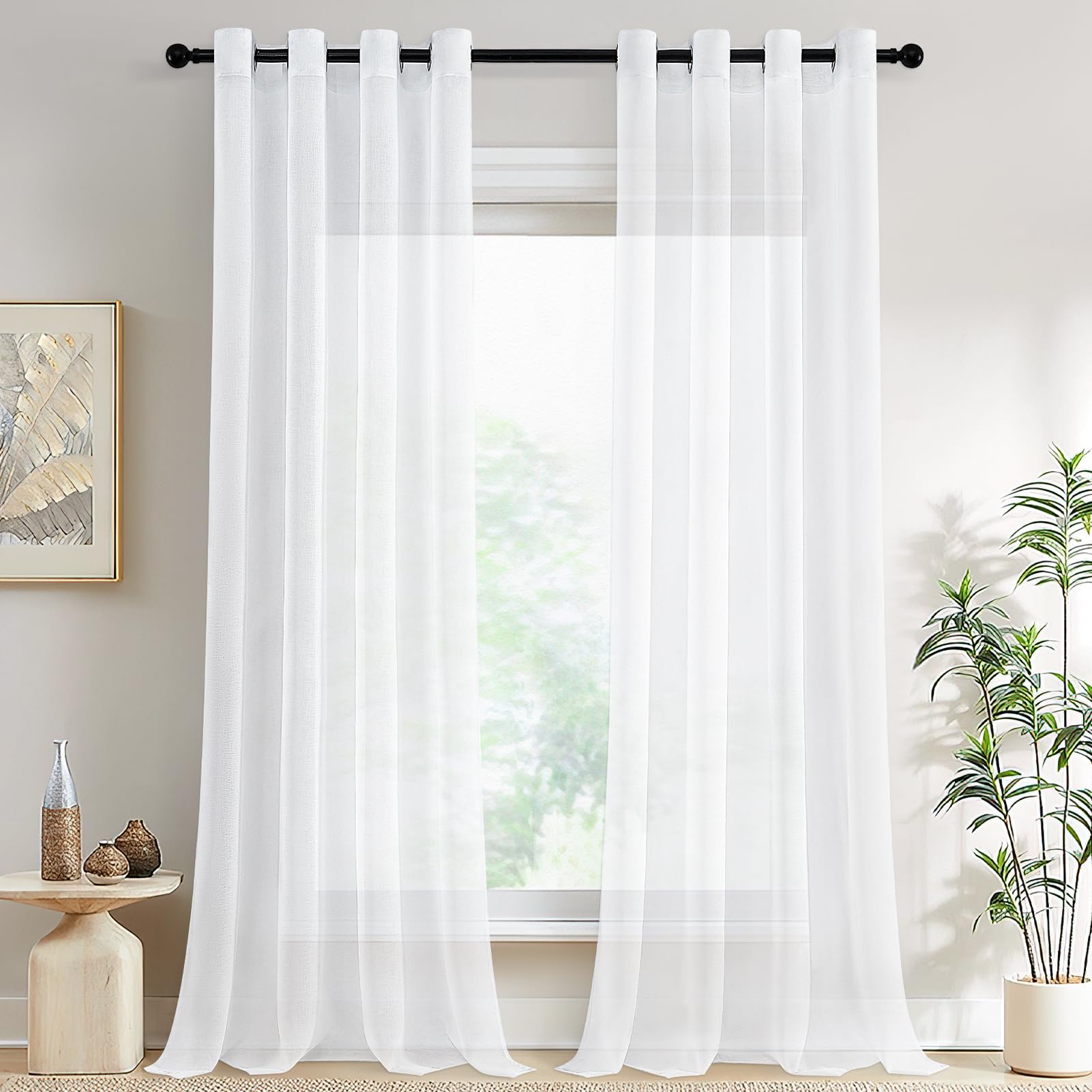 MRTREES White Voile Curtains 90 Drop Pair 2 Panels