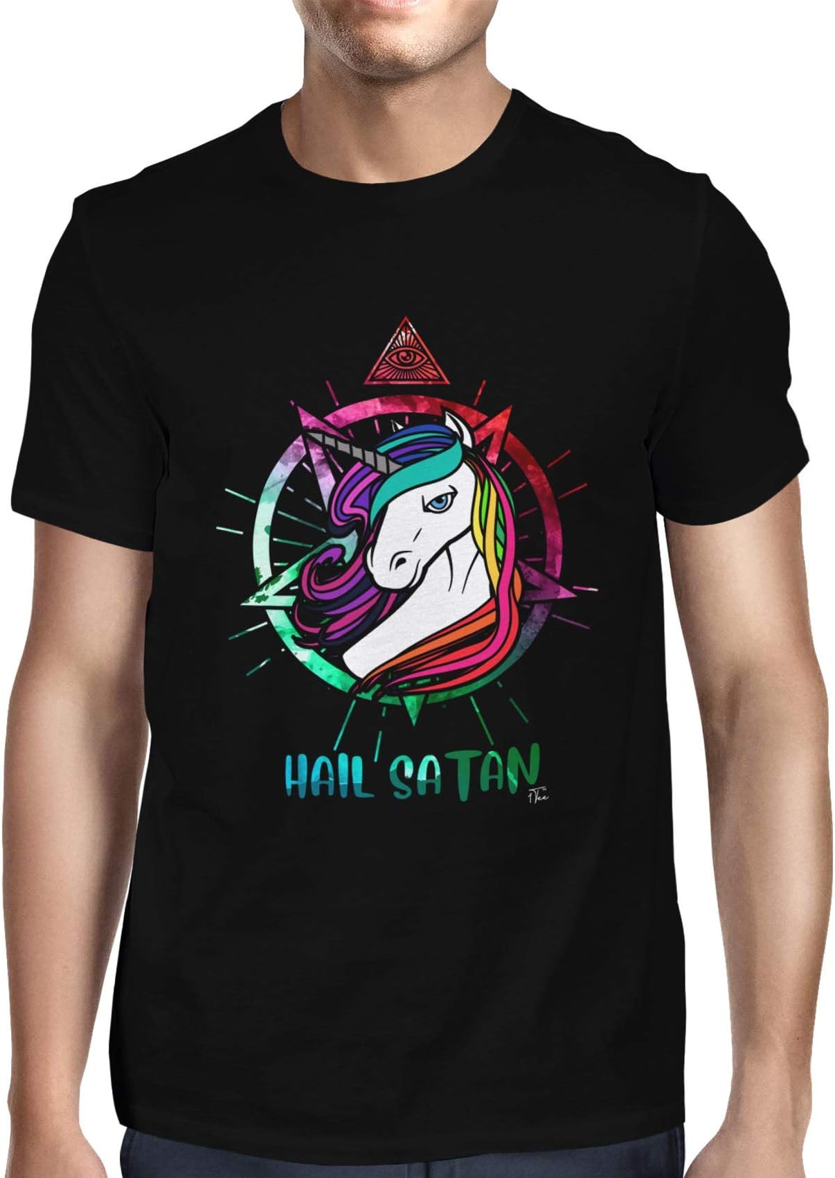 1Tee Mens Hail Satan Unicorn T-Shirt