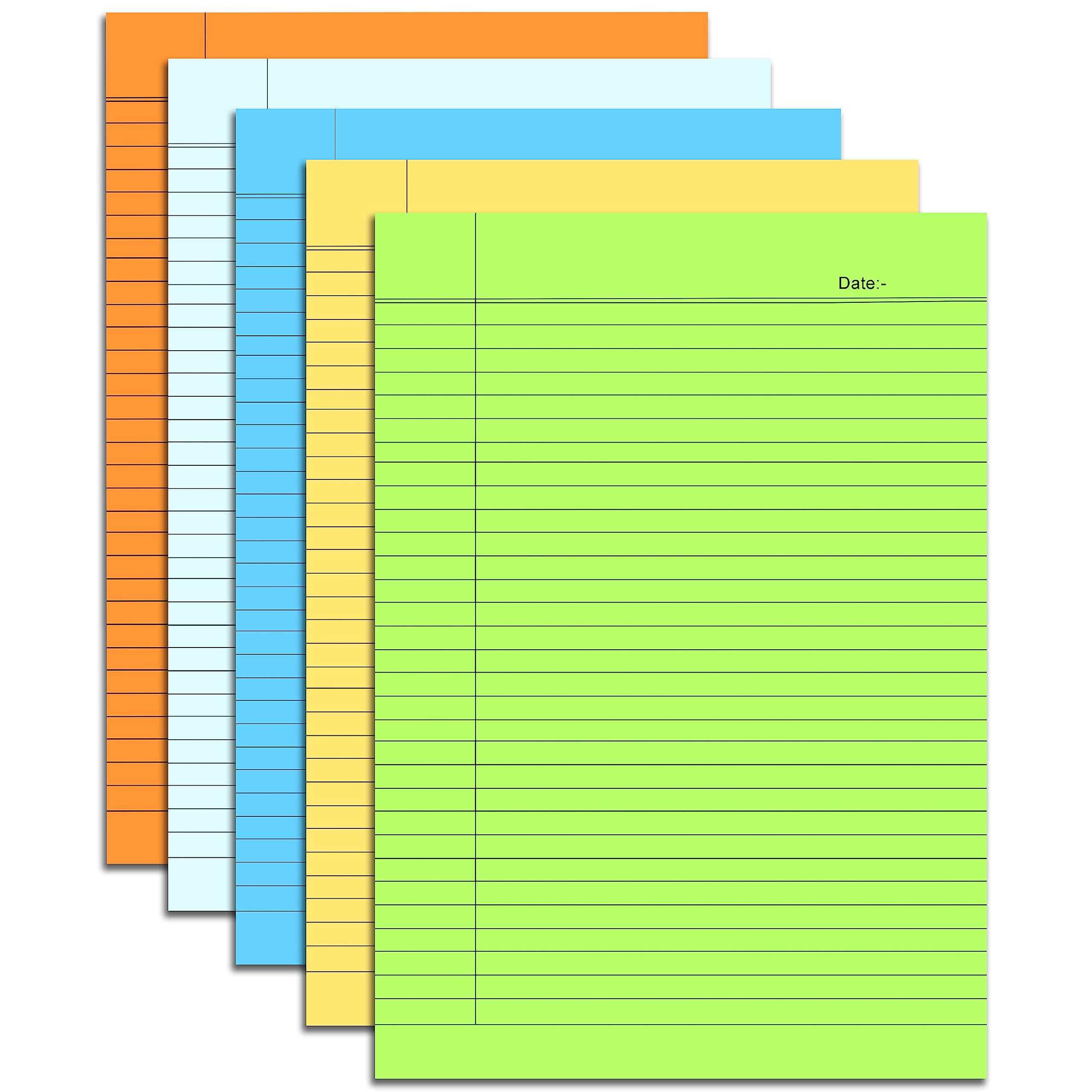 Lakeer A4 Size Ruled Paper-Single Side Ruled | 5 Colours-Pack of 50 Sheets | for Project/Assignment/Practical/Homework, (Fluorescent Colours)