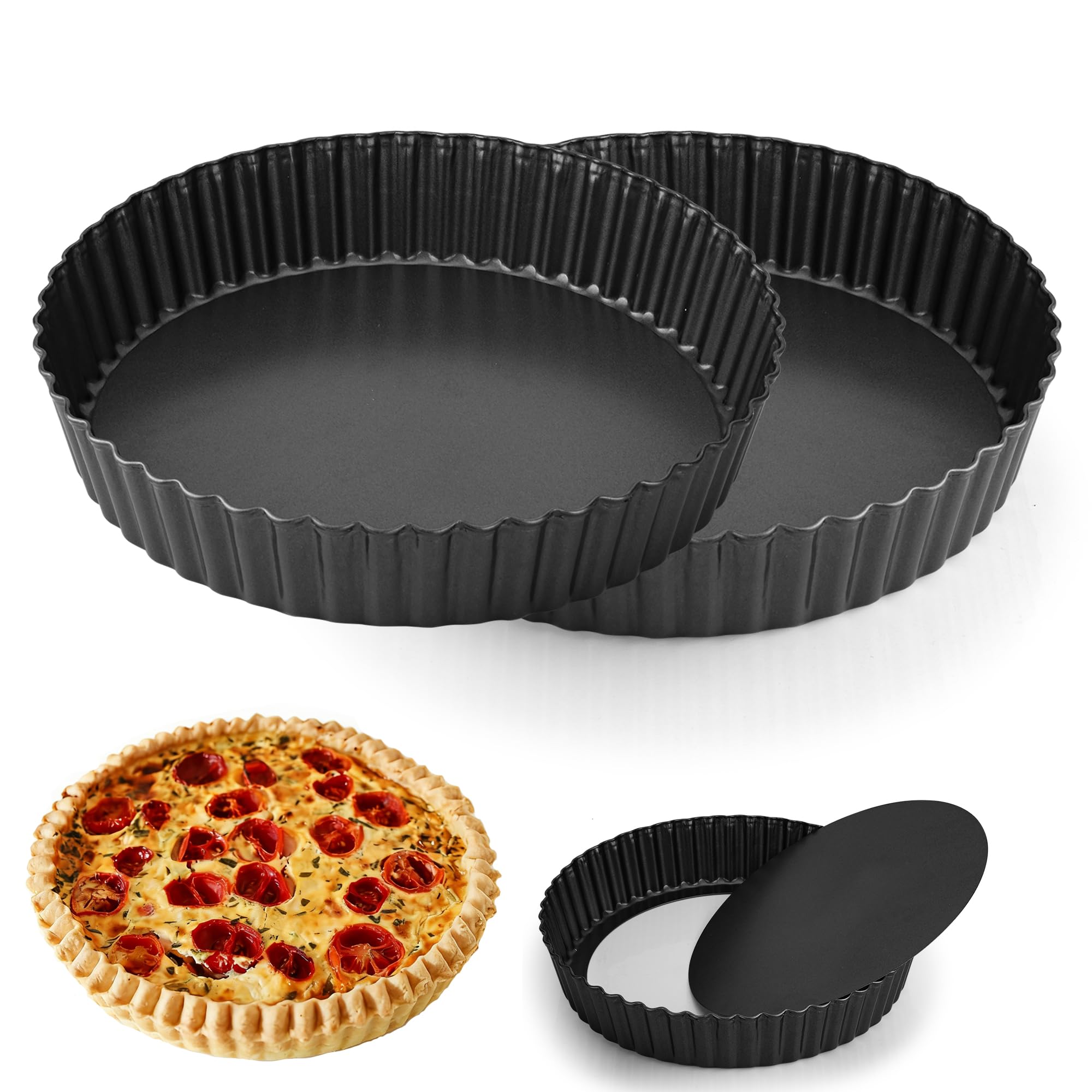 YKUKIZEE 2PCS 6cm Deep Quiche Tin with Loose Base 9 inch, Flan Tin Tart Tin