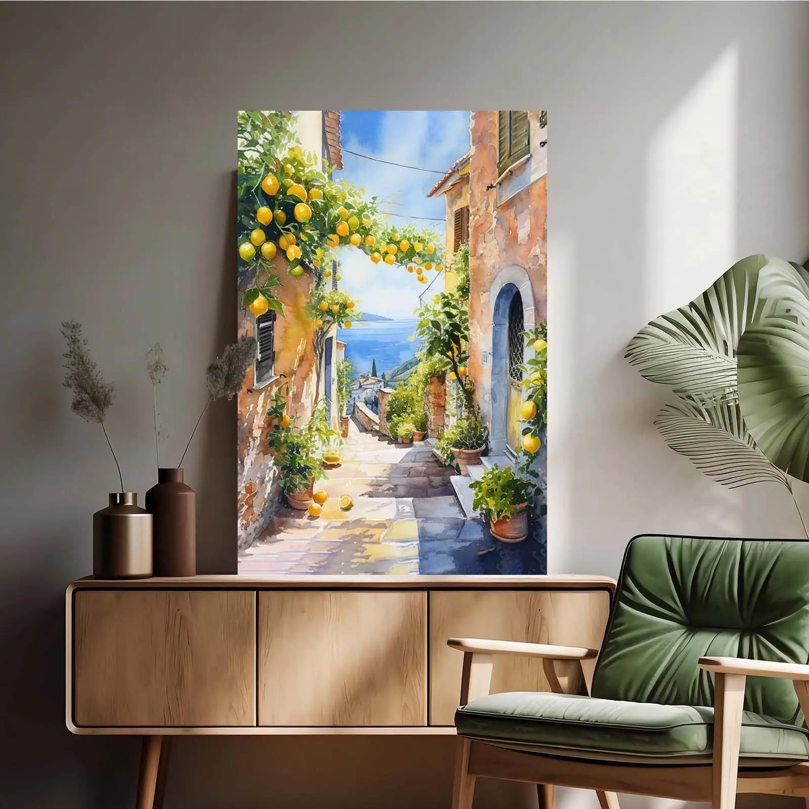 Gosrd Frameless Coast Lemon Tree Canvas Prints Art Watercolor Poster, Modern Home Decor For Living Room(60X90cm)