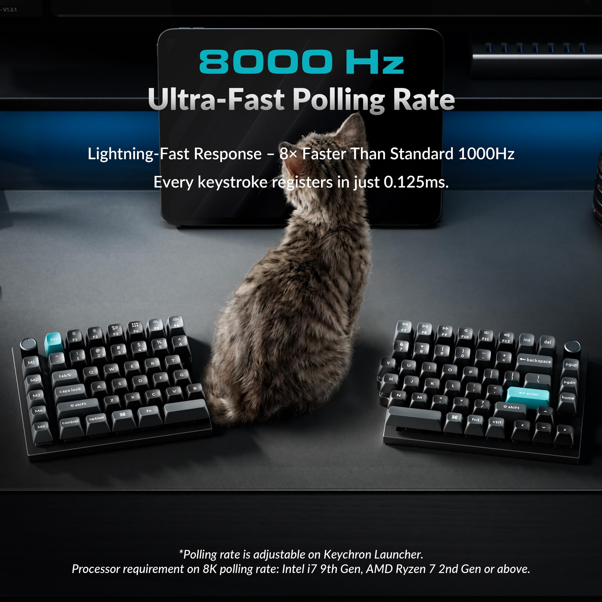 Keychron Teclado mecânico ergonômico Q11 Ultra 8K sem fio e