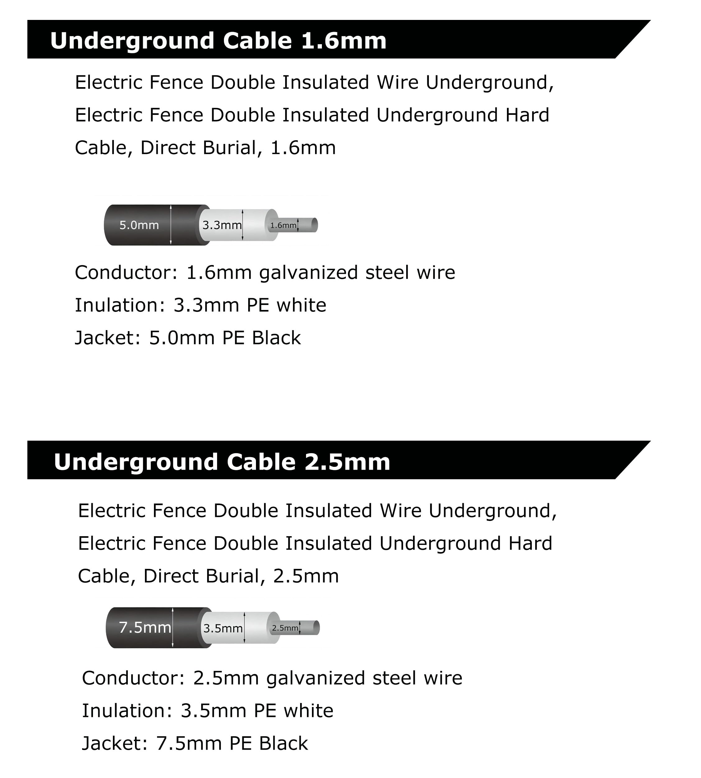 Valla eléctrica de alambre de doble aislamiento subterráneo, valla eléctrica de doble aislamiento, cable duro subterráneo de entierro directo (1,6 mm, 50 metros)