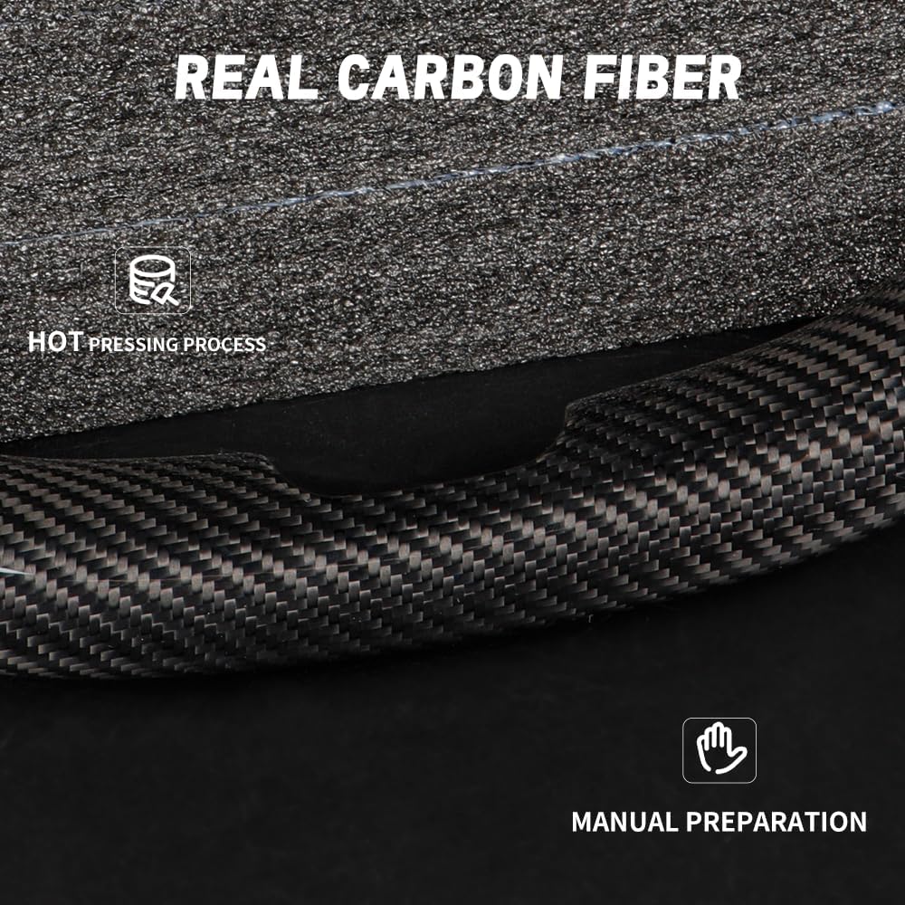 JSWAN Carbon Fiber Steering Wheel Embedded Cover Fit for Tesla Refreshed Model 3 Highland (2024+) Model Y Juniper (2025+) Performance Modification Steering Wheel Wrap (Gloss Black 2pcs)
