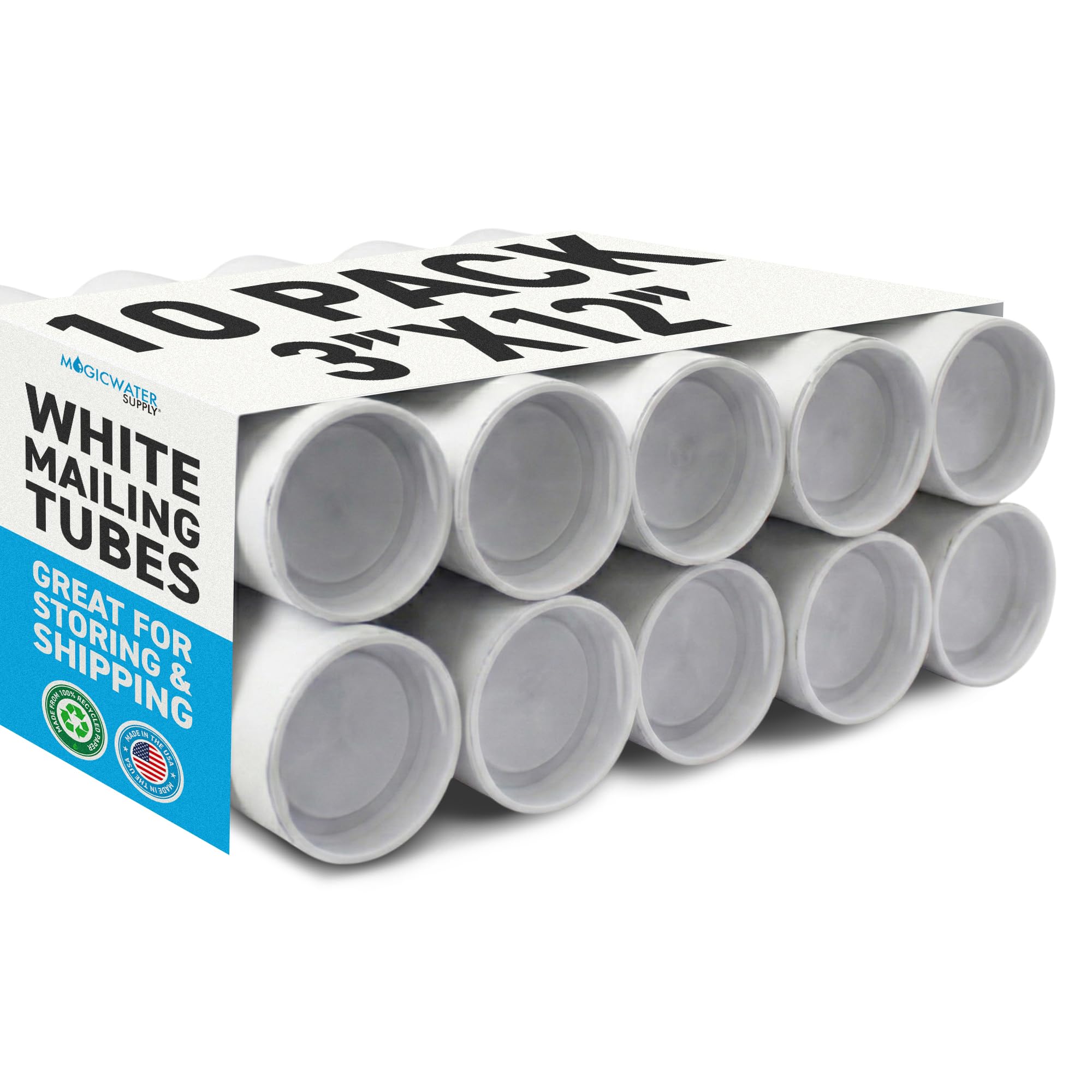 MagicWater Supply Mailing Tube - 3 in x 12 in - White - 10 Pack - for Shipping and Storage of Posters, Arts, Crafts, and Documents