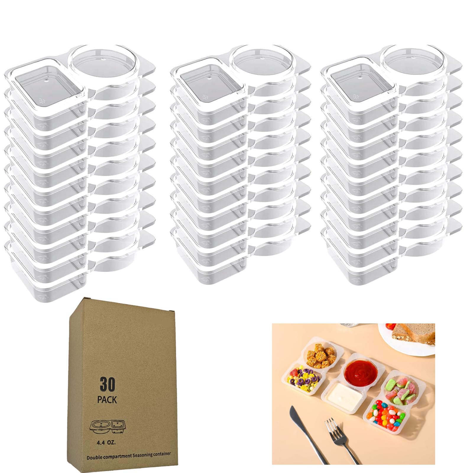 Herbruikbare snackcontainers met dubbel compartiment - 30 stuks