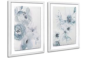 ArtbyHannah Framed Bathroom Wall Art Blue and Gray