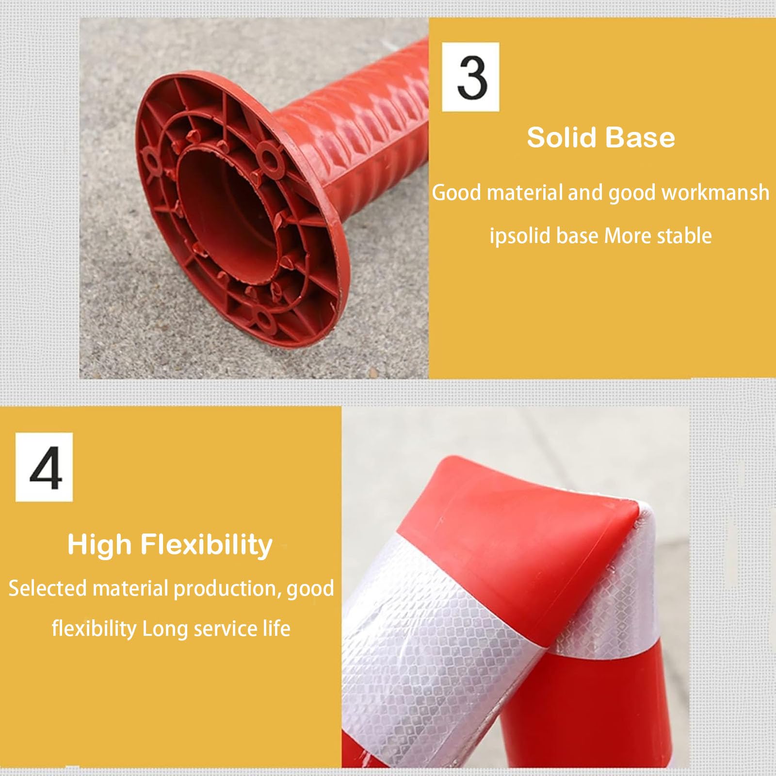 Bolards De Estacionamiento para Entrada, Cartel, Cartel, Cono De Seguridad Reflectante De Plástico Flexible para El Control De Multitud(Size:4 Pack,Color:Rojo y Plateado)