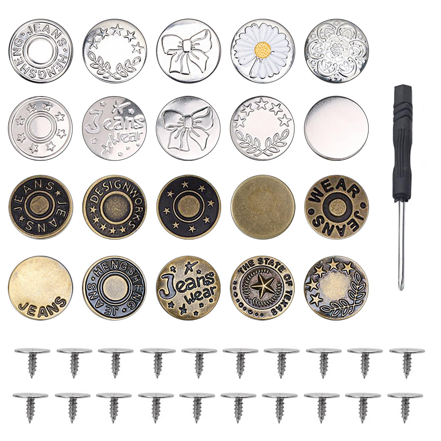10 bottoni di ricambio per jeans, 17 mm, regolabili e staccabili, in