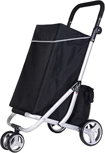 LEUYA Chariot De Courses 45L 6 Roues Pliable Avec Sac Isotherme - Aluminium Gris, Poignées Réglables