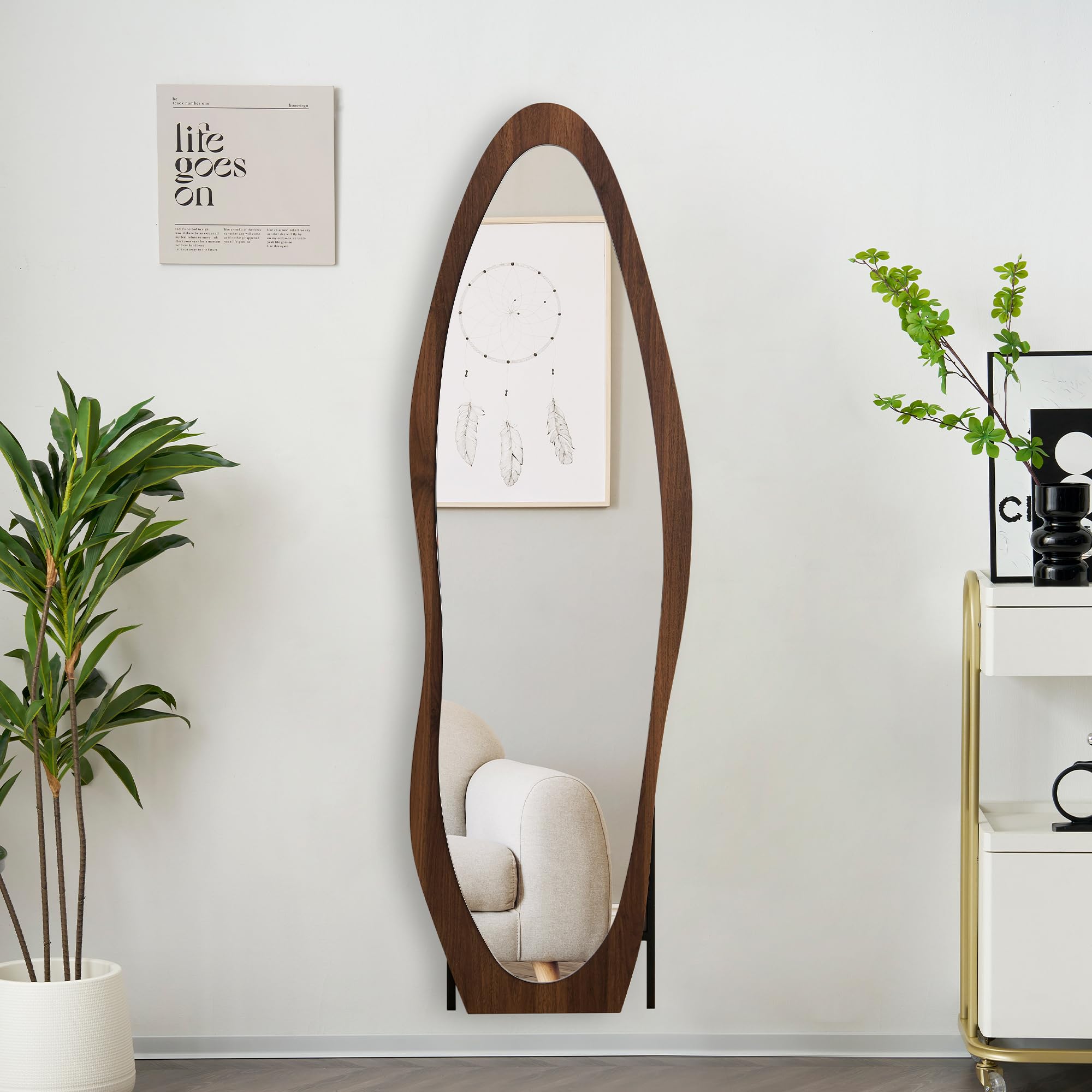 OSJ 全身鏡 ウェーブミラー 160x50cm ブラウン