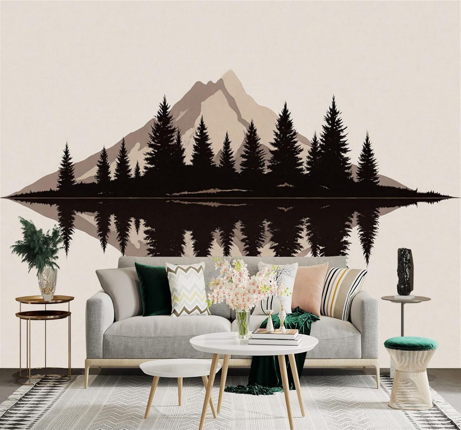 XLMING Minimalist Mountain Peaks Pine Trees Lakes Reflections 3D Wallpaper Premium Textured Silk Study Dining Living Room Bedroom Sofa TV Wall Easy Install-200cm×140cm