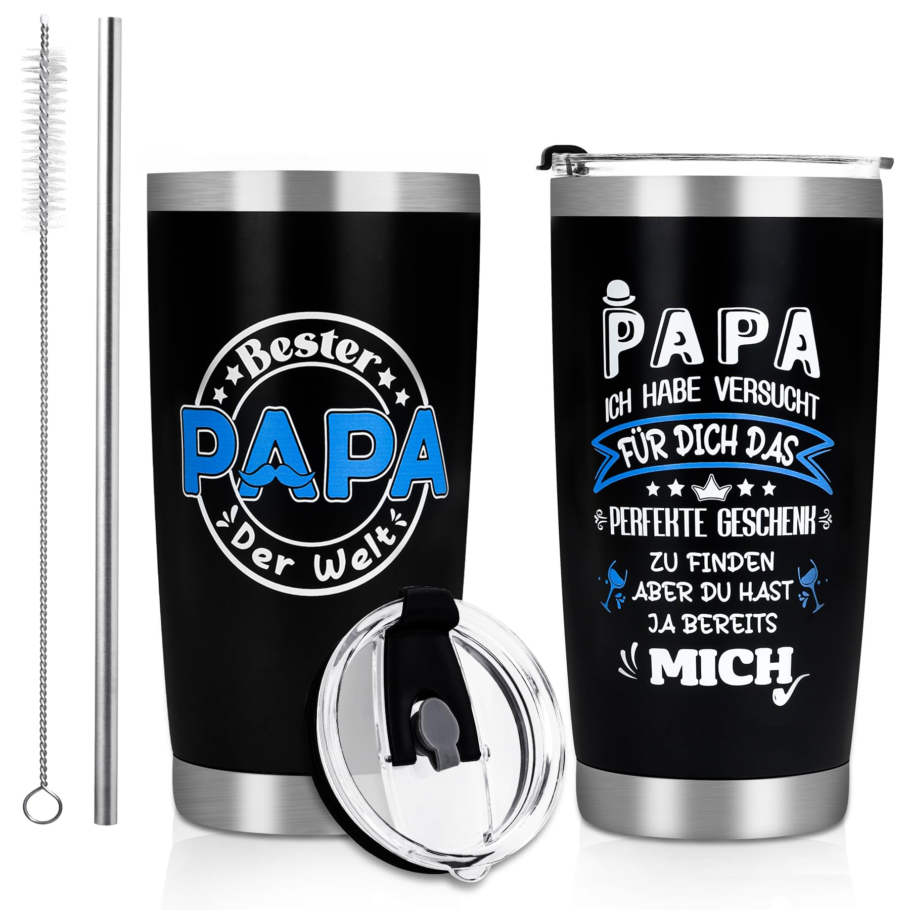 MestectPET Father's Day Gift for Dad from Daughter Son, Bester Papa der Welt Thermal Mug, Father's Day Gift, Birthday Gift for Dad, Thermal Mug Coffee to Go 600 ml
