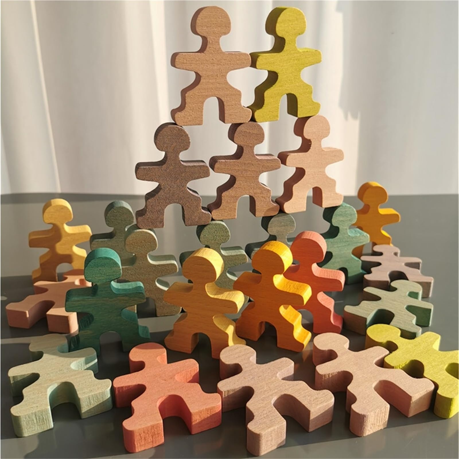 Holzfiguren Puppen Regenbogen-Holzspielzeug, stapelbare Männer, Bauset, Gewichtheben, Klammerpuppen for Kinder, pädagogisches Spiel(Rainbow 48)