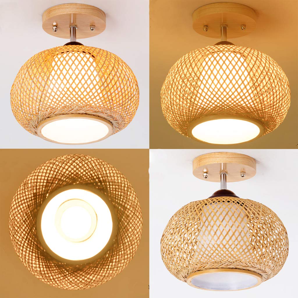 Plafoniera In Bambù Intrecciato A Mano E27 70cm - Lampada Da Soffitto Retrò Per Soggiorno, Camera Da Letto E Ristorante - Lucca Decorativa Naturale 65/70/80cm