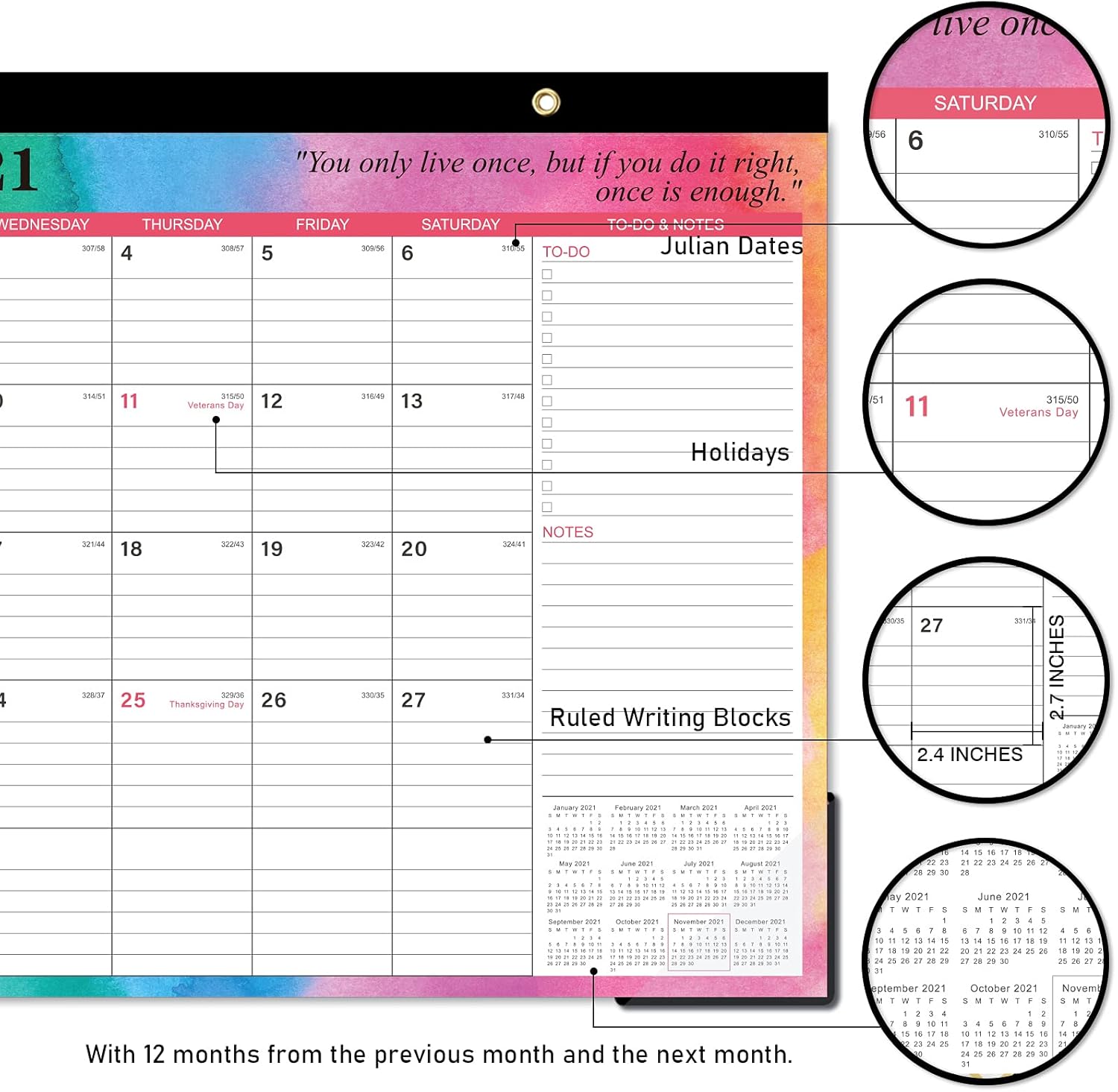 2022 Desk Calendar - Desk Calendar 2022 with To-do List & Notes Content and Julian Date, Jan 2022 - Dec 2022, 17”x 12”, Thick Paper with Colorful Background Pattern : Office Products