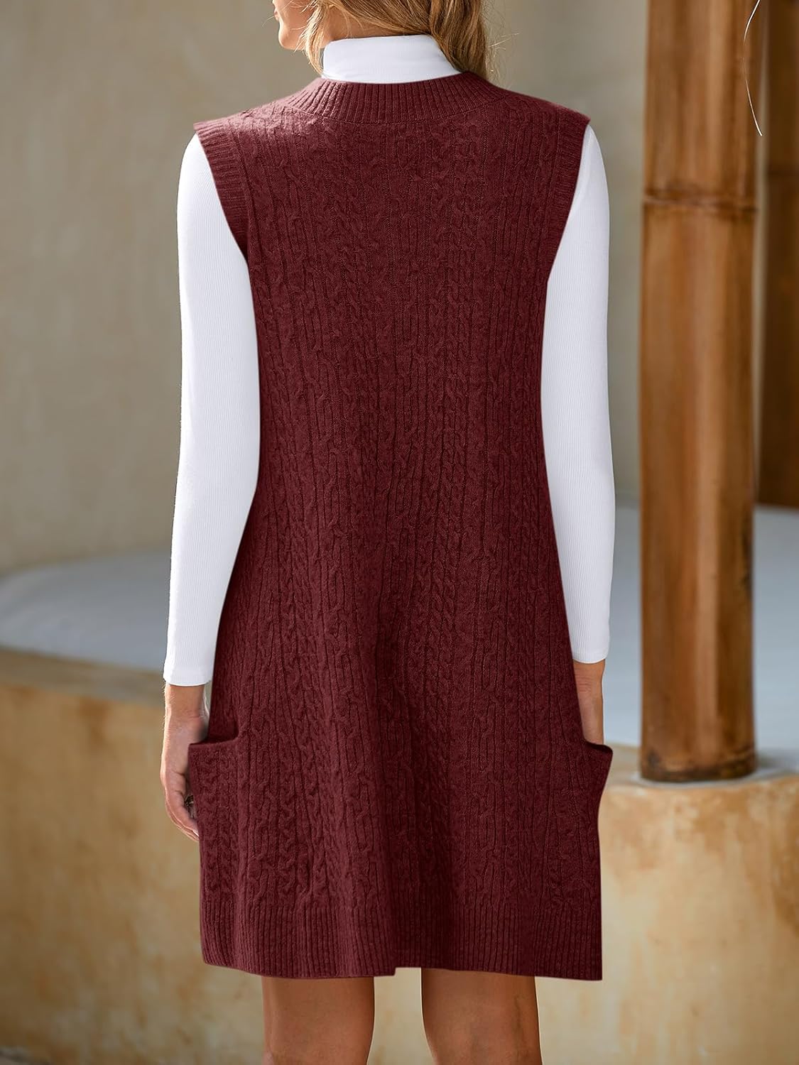 Cicy Bell Womens Oversized Sweater Vest Dress V Neck Sleeveless Fall Trendy Casual Knit Cable Mini Dresses - Image 7