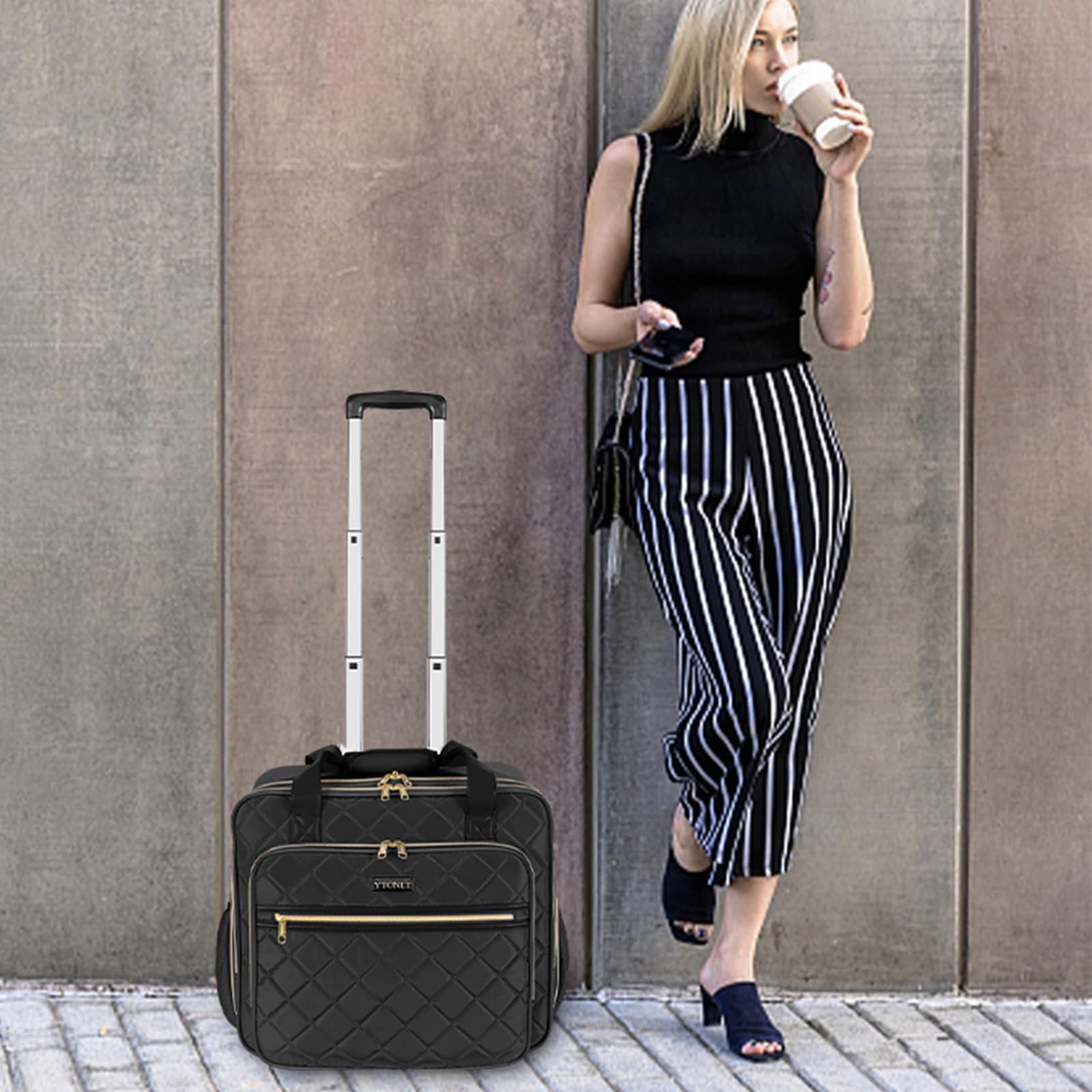Ytonet Business Trolley Damen, Laptop Trolley 17,3 Zoll Laptop, Laptoptasche mit Rollen Wasserdicht, Business Aktenkoffer Damen mit Rädern, Pilotenkoffer mit Rollen für Reisen, Arbeit, Schule, Schwarz
